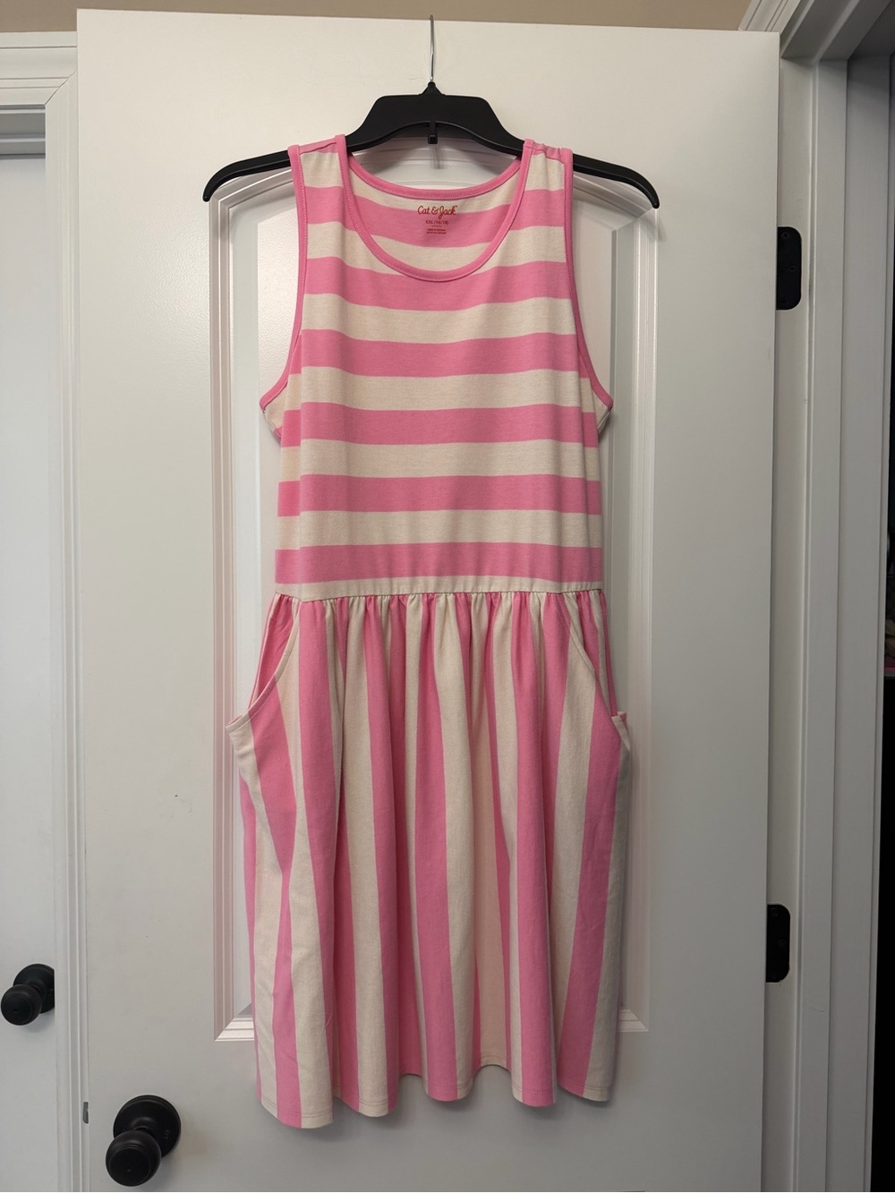 Cat & Jack Pink and Cream Striped Sleeveless Pocket Dress